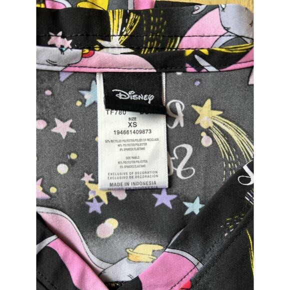 Dumbo Disney Scrubs V Neck Top TF780 DUHF size XS Black Elephant Animal Print - Picture 3 of 8